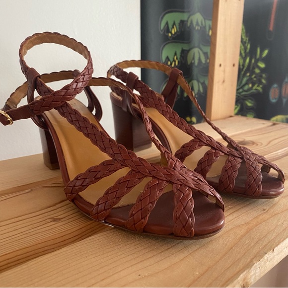 Sezane Natacha Heeled Sandals Woven Heritage Chocolate Brown - Picture 6 of 16
